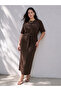 Two Mt Shop Quality Lcw Curve Brown Plain Standard & Regular Oval Neck Long Dress