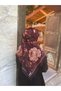 Large Size Peony Pattern Cotton Soft Scarf Black-Brown 120X120 - 3