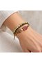 Green Colored Beaded Brown Double Row Rectangular Detailed Bohemian Women's Bracelet