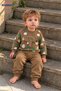 Baby Boy Set with Elephant Appliqué and Forest Pattern, 2-Piece Top and Bottom Set, Seasonal - 2