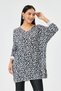 White Italian Leopard Pattern Long Sleeve Lycra Oversize Long Blouse 38 - 48 Size - 6