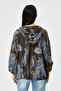 Brown Italian Shawl Pattern Hooded Zippered Oversize Jacket Blouse 38 - 46 Size - 4