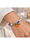 Turquoise White Beaded Bohemian Women's Bracelet with Orange Tassel and Dangle Detail