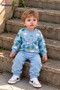 Baby Boy Set with Elephant Appliqué and Forest Pattern, 2-Piece Top and Bottom Set, Seasonal