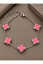 316L Steel Silver Chain Pink Color Clover Bracelet