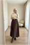 Women's Modal Textured High Waist Elastic Pocketed Loose Cut Long Skirt Without Lining - 2