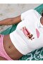 Women's White Sausage Dog Printed Crew Neck Tight Crop Tshirt - 2