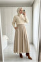 Women's Modal Textured High Waist Elastic Pocketed Loose Cut Long Skirt Without Lining - 2