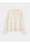 Alita City Lcw Modest Ecru Oval Neck Women's Knitwear Sweater with a Difference in Color - 5