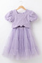Sparkly Fabric Floor-Length Crop Balloon Short Sleeve Girls' Dress - 5