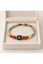 Antique Metal Bohemian Women's Bracelet with Orange and Turquoise Beaded Flower Detail - 2