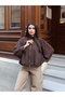 Women's Collar Button Detailed Zippered Flowy Balloon Sleeve Seasonal Jacket - 3