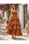 Cinnamon Color Ibiza Strapless Layered Bohemian Dress - 4