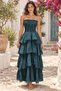 Petrol Blue Ibiza Strapless Layered Bohemian Dress
