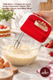 2-Piece Hand Mixer – 150W Motor, 3-Level Speed Adjustable Red Ergonomic Design, Cake Dough Whisk, Hand Mixer