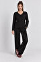 Comfortable Stretchy V-Neck Modal Suit Lrn0076 Black - 2