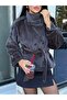 Women's Standing Collar Buttoned Jacket - 3