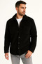 Men's plush fleece cardigan shirt – collared, button-up, chest pocket, soft-textured winter regular fit casual everyday style - black
