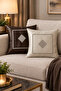 Faux Leather Stone Embroidered 4-Piece Cushion Cover Set 45X45 cm Luxury Decorative Pillowcases (2 Coffee + 2 Cream)