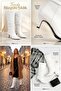 Women's White Drawstring Below-Knee Boots Pointed Toe Thin Heeled Winter Stylish Heeled Boots - 2