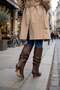 Women's Brown Drawstring Below the Knee Boots Tan Pointed Toe Heeled Winter Vintage Boots - 4