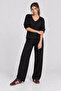 Comfortable Stretchy V-Neck Modal Suit Lrn0076 Black
