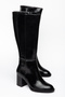 Women's Black High Heeled Leather Look Long Boots - 4