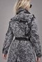 Silver Washed Design Black Denim Trench Coat with Backpack - 4