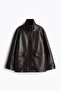 Women's Zr Long Oversize Zippered Pocketed Light Brown Leather Jacket - 6