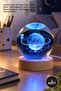 3 Pieces of Lighted Crystal Glass Globe – Saturn Girl 3D Laser Figure, Wooden Base, USB Connected Night Light, Color Changing Led Night Light