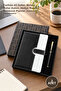 3-Piece Black and White Magnetic Thermo Leather Agenda Set – Undated A5 Notebook, Metal Rollerball Pen, Gift Boxed Notebook Planner Journal