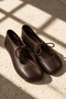 Pure Brown Skin Women's Genuine Leather Mary Jane Ballerina Lace-Up Shoes