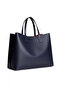 Women's Embossed Logo Patterned Navy Blue Shoulder Bag with Removable Shoulder Strap and Zipper Closure - 4