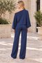 Women's Boat Neck Long Sleeve Bat Sleeve Stretchy Lycra Sweatshirt and Elastic Waist Pocketed Wide Leg Lycra Stretchy Pants Navy Blue Two-Piece Set - 4