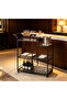 3-Tier Rolling Bar Cart, Modern Metal & Glass Serving Cart with Wheels, Multi-Level Storage Organizer Trolley with Handle, Black - 3