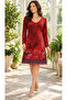 Women's Long Sleeve Wide U Neck Floral Patterned Midi Single Jersey Dress - 6