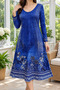 Women's Long Sleeve Wide U Neck Floral Patterned Midi Single Jersey Dress - 5