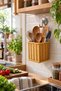 Square Wicker Textured Plastic Rattan Multi-Purpose Organizer with Spoon and Fork Holder - 3
