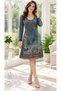 Women's Long Sleeve Wide U Neck Floral Patterned Midi Single Jersey Dress - 3