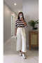 Betsa Ecru Elastic Waist Pleated Detailed Trousers - 5