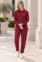 Women's Round Neck Long Sleeve Sweatshirt with Slit Detail in Lycra Stretch Fabric and Elastic Waist, Pocketed Legs with Woven Detail, Lycra Stretch Fabric Pants in Burgundy, Two-Piece Set - 5