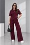 Women's Round Neck Button Detailed Wide Leg Pants-Blouse Two-Piece Casual Set