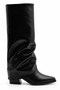Tokyo Women's Black Fur Lined Pointed Toe Bellows Flat Heel Below the Knee Slouchy Boots - 2