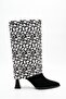Women's Special Detachable Design Short Boots-Striped Heeled Pointed Toe Zippered Black-White Patterned Short Boots - 6