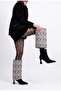 Women's Special Detachable Design Short Boots-Striped Heeled Pointed Toe Zippered Black-White Patterned Short Boots - 2