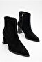 Women's Special Detachable Design Short Boots-Striped Heeled Pointed Toe Zippered Black-White Patterned Short Boots - 7