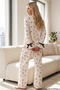 Ecru Teddy Bear Patterned Crinkle Ribbon Detailed Buttoned Cardigan Pajama Set 26223921-5 - 3