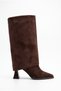 Women's Special Design Short Boots with Striped Heels, Pointed Toe, Zippered, Brown Suede Boots, Short Boots - 4