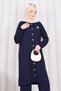 Butterfly Brooch Buttoned Knitwear Suit Navy Blue - 6