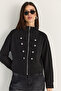 Women's Black Napoleon Button Detailed Stand Collar Zippered Cardigan 6204 60286524 - 3